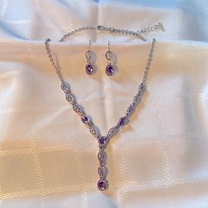 Stunning Vintage Avon Silverplate and Amethyst Lariat Necklace & Earrings